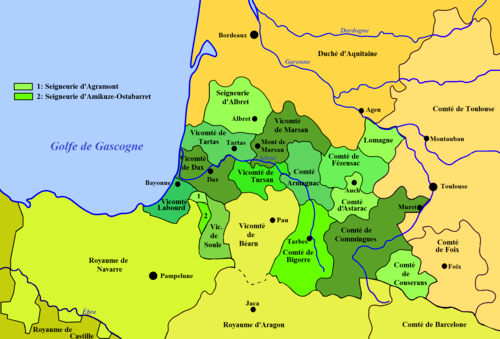 Situation du comt de Fezensac dans le duch de Vasconie vers 1150